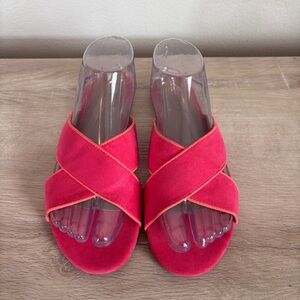 J.CREW Microsuede Pink and Orange Criss Cross Slides Size‎ 9